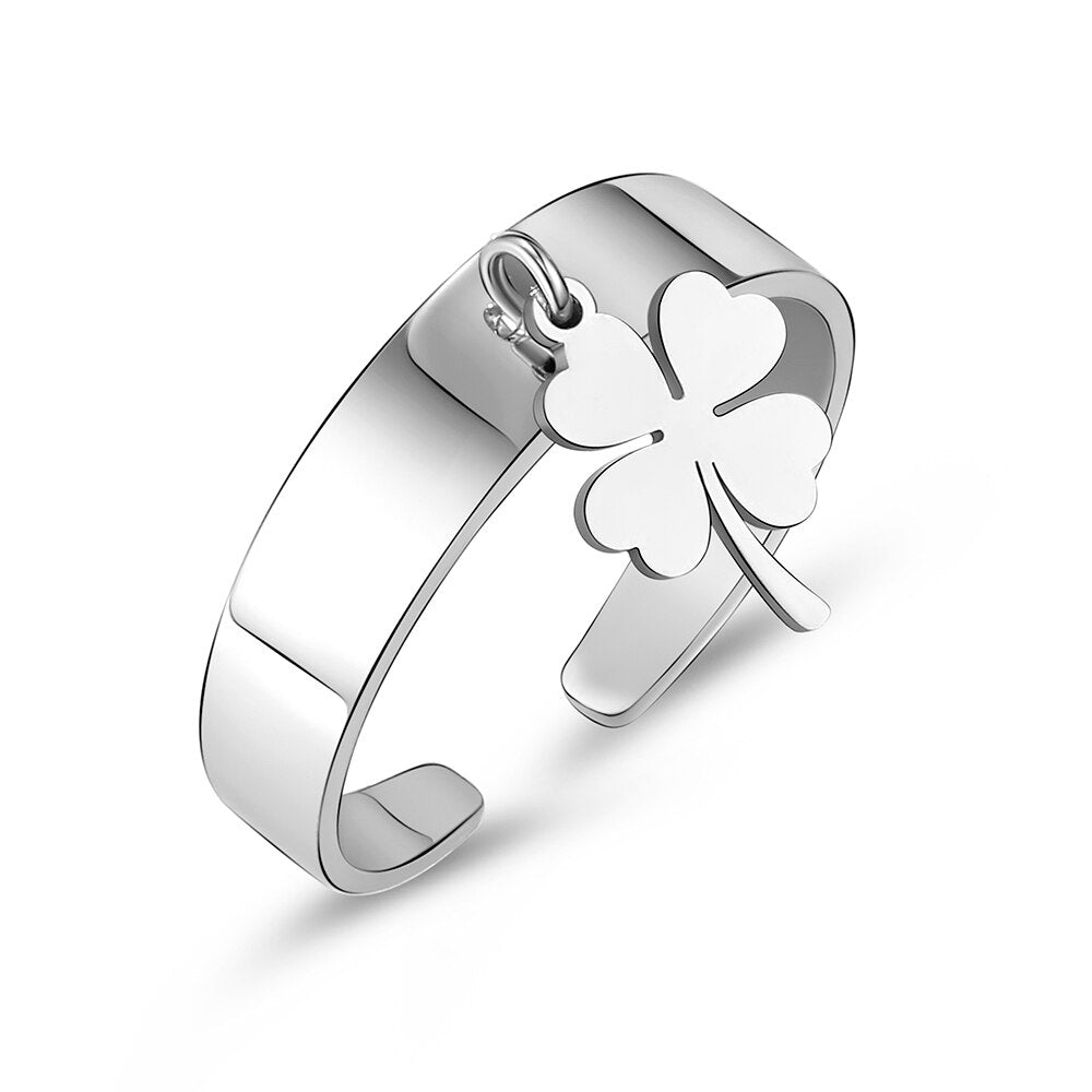 Lucky Four Heart Clover Stainless Steel Rings For Men Women Friendship Wedding  Adjustable Open Jewelry Rings Party Gifts