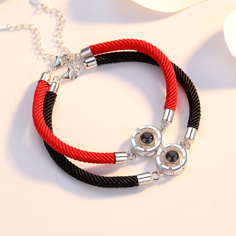 Lucky Red Handmade Rope Bracelet for Women Men Romantic Lover Couple 100 Language I Love You Projection Bracelet Gifts