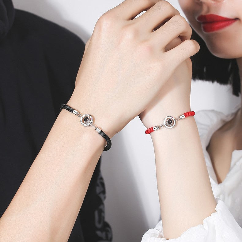 Lucky Red Handmade Rope Bracelet for Women Men Romantic Lover Couple 100 Language I Love You Projection Bracelet Gifts