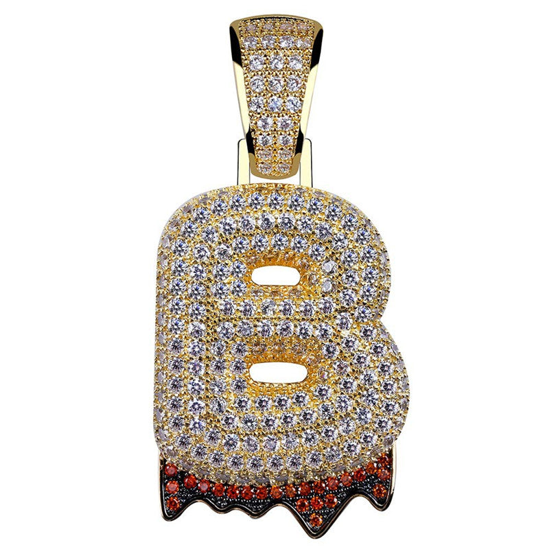 Factory Price Drip Bubble Letters Pendants & Necklaces Red Zircon Iced Out Initails Alphabet A- Hop Jewelry