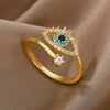 Lucky Turkish Blue Evil Eye Rings For Women Open Adjustable Stainless Steel Ring 2023 Trend Wedding Band Couple Jewelry Gift