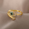Lucky Turkish Blue Evil Eye Rings For Women Open Adjustable Stainless Steel Ring 2023 Trend Wedding Band Couple Jewelry Gift