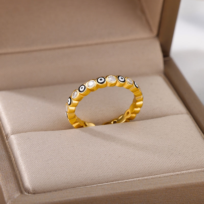 Lucky Turkish Evil Eye Rings for Women Vintage Open Adjustable Stainless Steel Zircon Ring Couple Party Jewelry anillos mujer