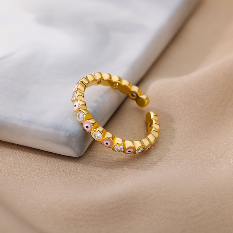 Lucky Turkish Evil Eye Rings for Women Vintage Open Adjustable Stainless Steel Zircon Ring Couple Party Jewelry anillos mujer