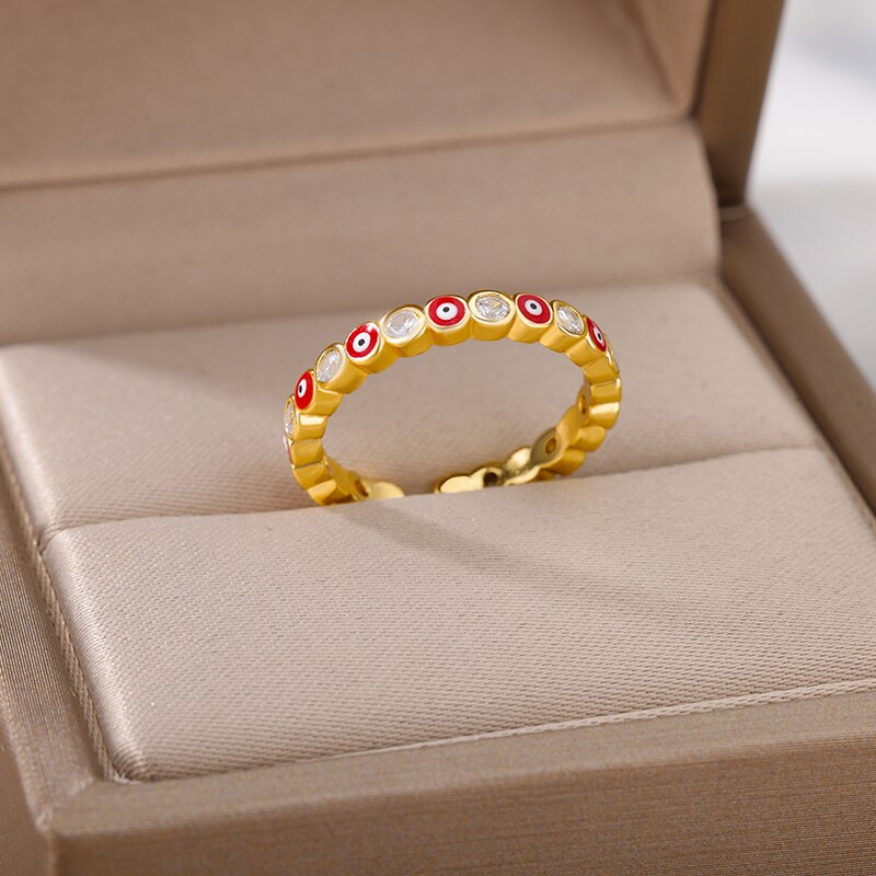 Lucky Turkish Evil Eye Rings for Women Vintage Open Adjustable Stainless Steel Zircon Ring Couple Party Jewelry anillos mujer