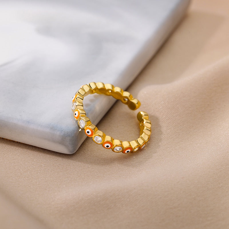 Lucky Turkish Evil Eye Rings for Women Vintage Open Adjustable Stainless Steel Zircon Ring Couple Party Jewelry anillos mujer