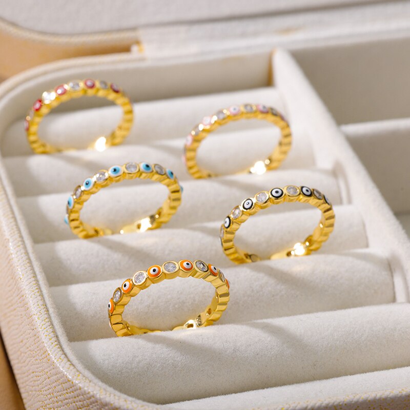 Lucky Turkish Evil Eye Rings for Women Vintage Open Adjustable Stainless Steel Zircon Ring Couple Party Jewelry anillos mujer
