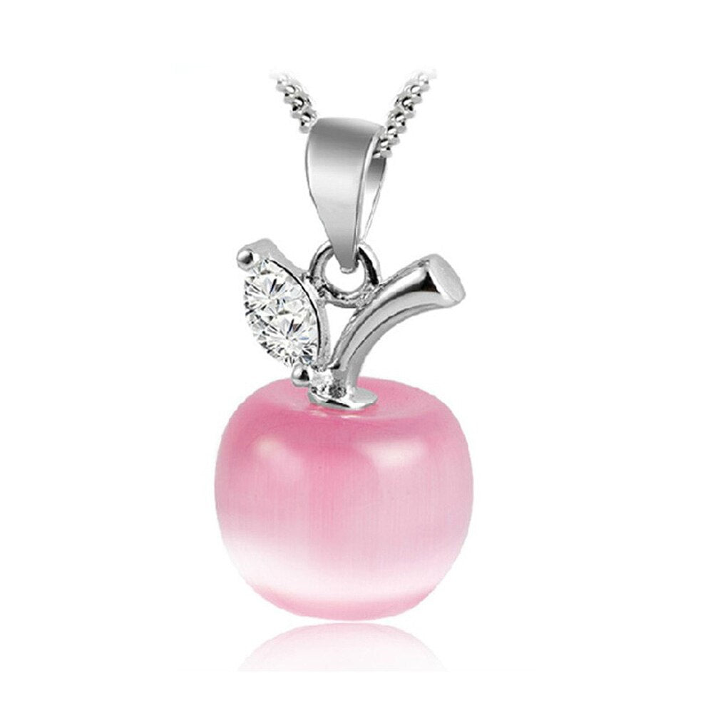 Lucky Wedding Crystal Apple Fine Girls 925 Stamp Silver Color Necklace Pendant Elegant Vintage Link Chain Jewelry Gifts