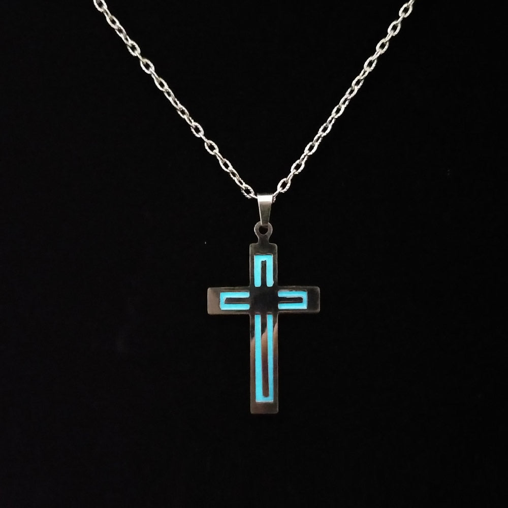 Luminous Glowing Heart Cross Daisy Tree Pendant Necklace Glow In The Dark Stainless Steel Punk Necklace Women Men Halloween Gift