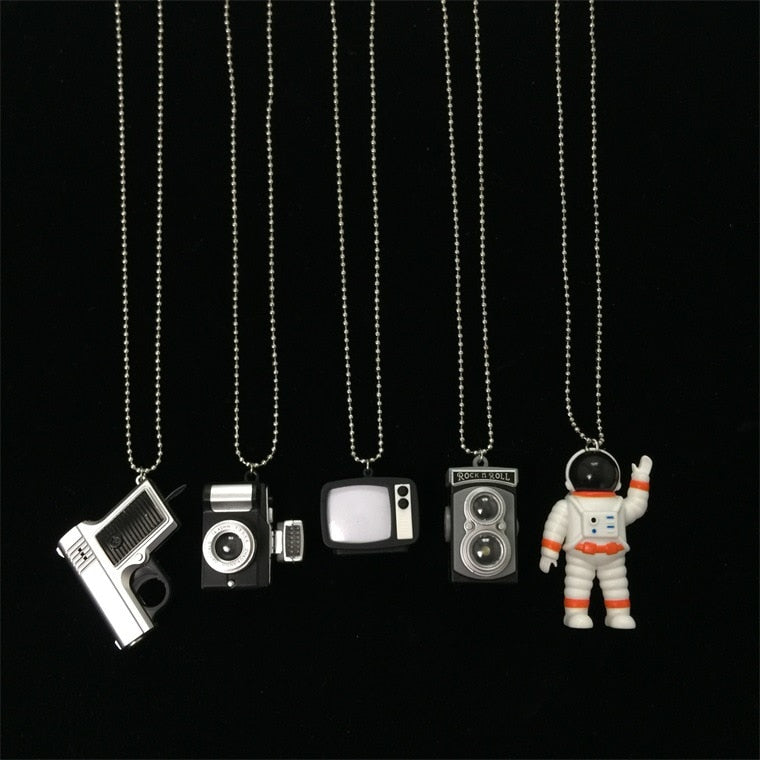 Luminous Necklace Camera Men and Women Retro Couple Money Decoration Guitar Spaceman Pendant Jewelry Pendant  Initial Necklace