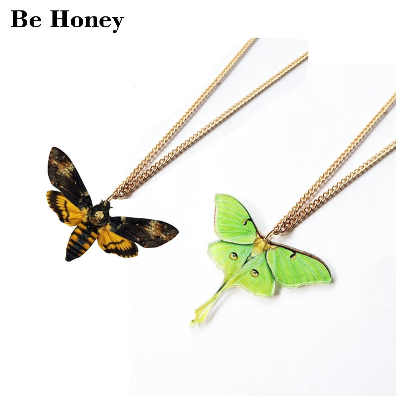 Luna Death Skull Moth Pendant Necklaces Dead Insect Vintage Strange Collar Chic Acrylic Chain Statement Gifts Female Bijoux