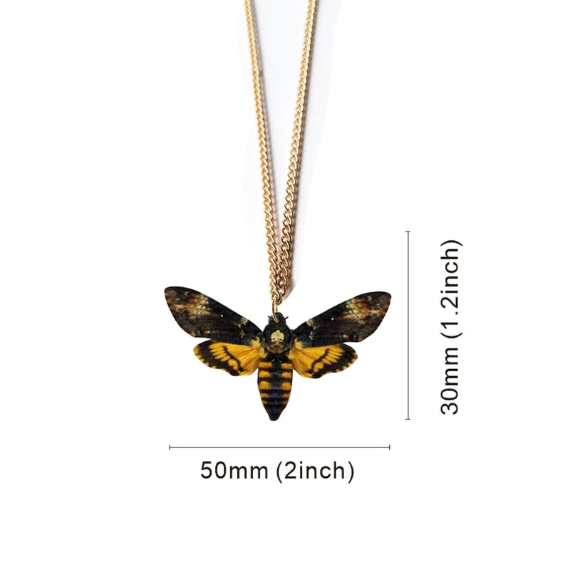 Luna Death Skull Moth Pendant Necklaces Dead Insect Vintage Strange Collar Chic Acrylic Chain Statement Gifts Female Bijoux