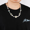 Luokey Korean Japan Daisy Necklace Men Hip Hop Stainless Steel Flower Pearl Chain Necklaces Women Wedding Party Jewelry
