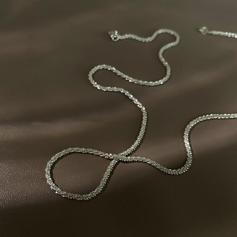 Luokey Wedding Gold Silver Color Choker Necklace Women Elegant Glitter Chain Collar Anniversary Engagement Jewelry Gifts