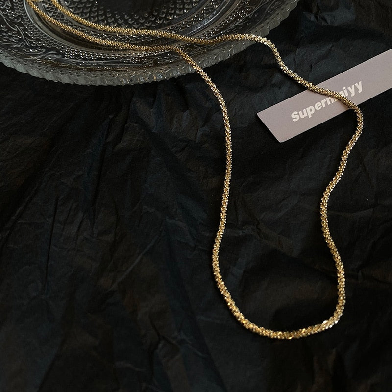 Luokey Wedding Gold Silver Color Choker Necklace Women Elegant Glitter Chain Collar Anniversary Engagement Jewelry Gifts