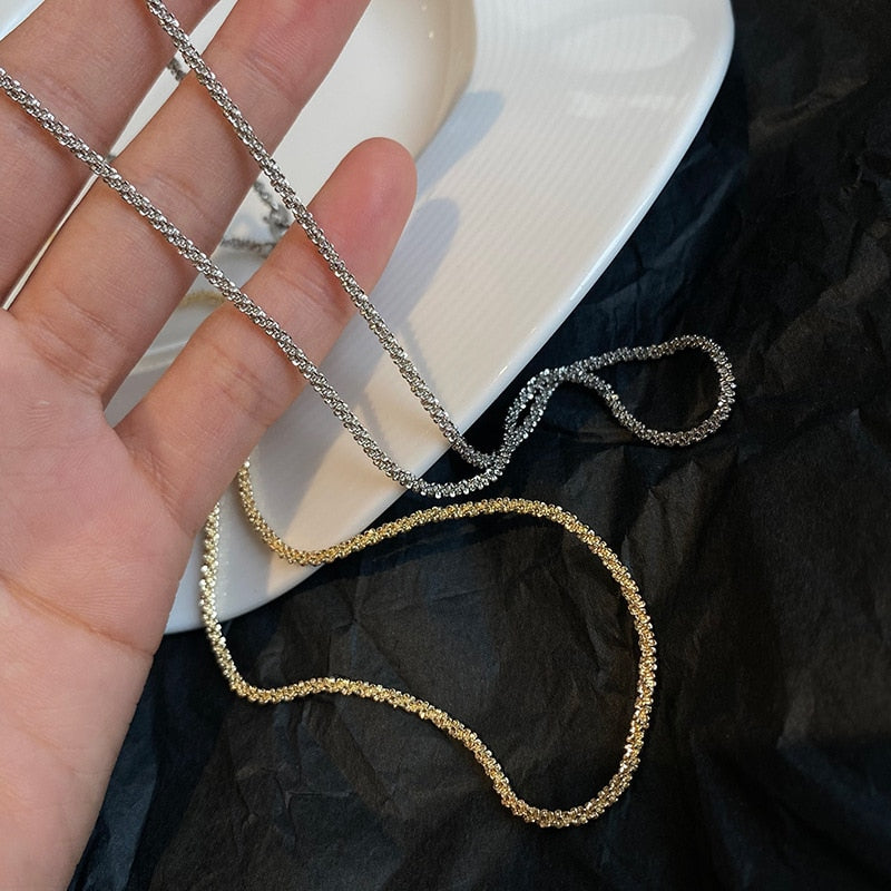 Luokey Wedding Gold Silver Color Choker Necklace Women Elegant Glitter Chain Collar Anniversary Engagement Jewelry Gifts