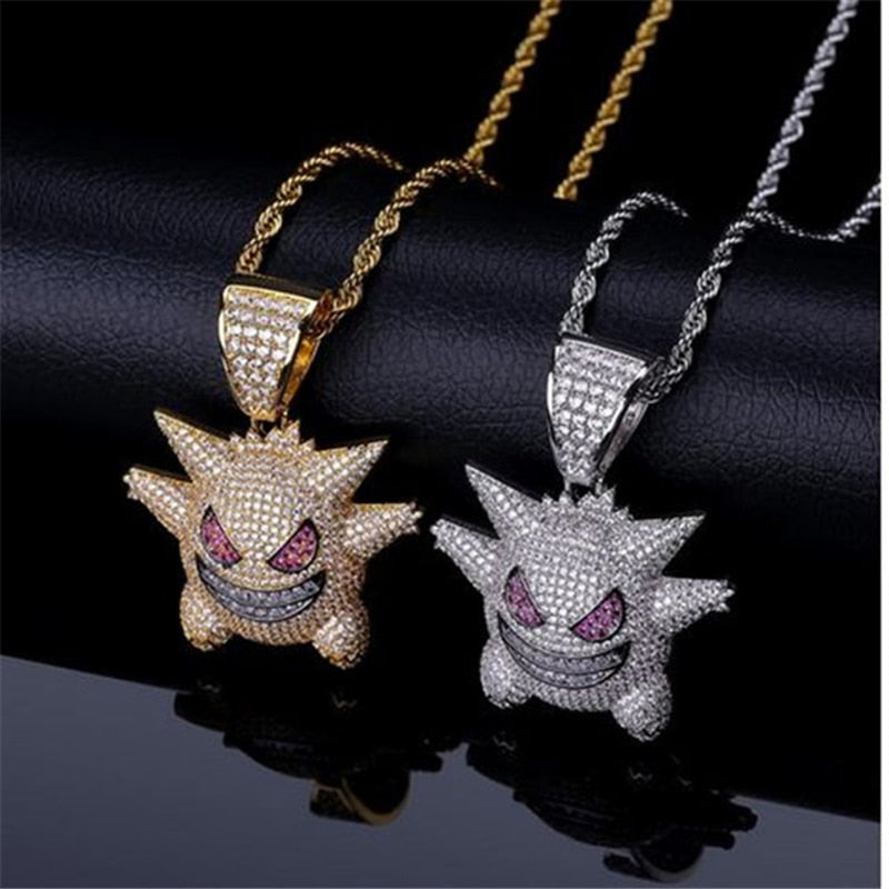 Luokey Men Hip Hop Chain Punk Necklace 3A Zircon Crystal Cartton Anime Pendant Necklace For Women Rapper Statement Jewelry Gifts
