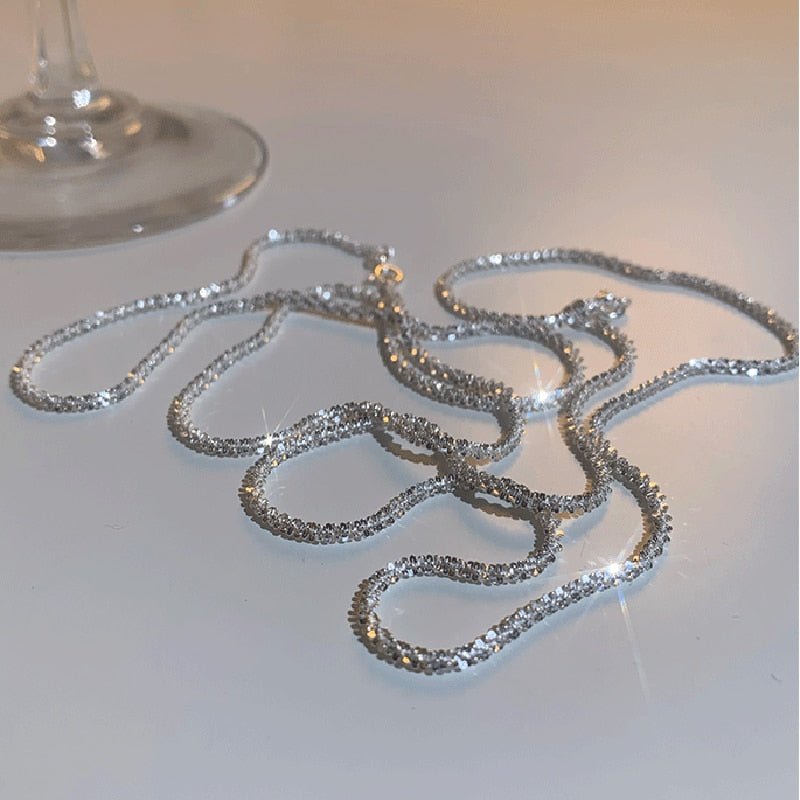 Luokey Women Choker Necklace Silver Color Starry Wedding Engagement Bride Clavicle Chain Necklace For Girl Female Collar Jewelry