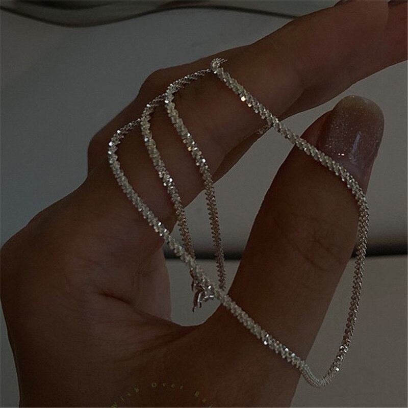 Luokey Women Choker Necklace Silver Color Starry Wedding Engagement Bride Clavicle Chain Necklace For Girl Female Collar Jewelry