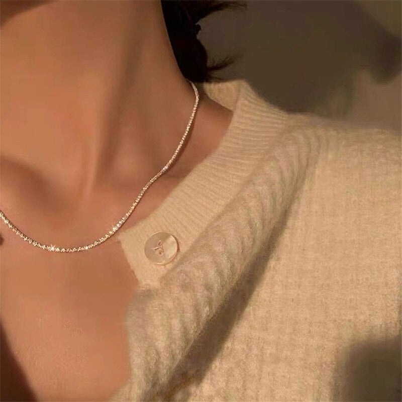 Luokey Women Choker Necklace Silver Color Starry Wedding Engagement Bride Clavicle Chain Necklace For Girl Female Collar Jewelry
