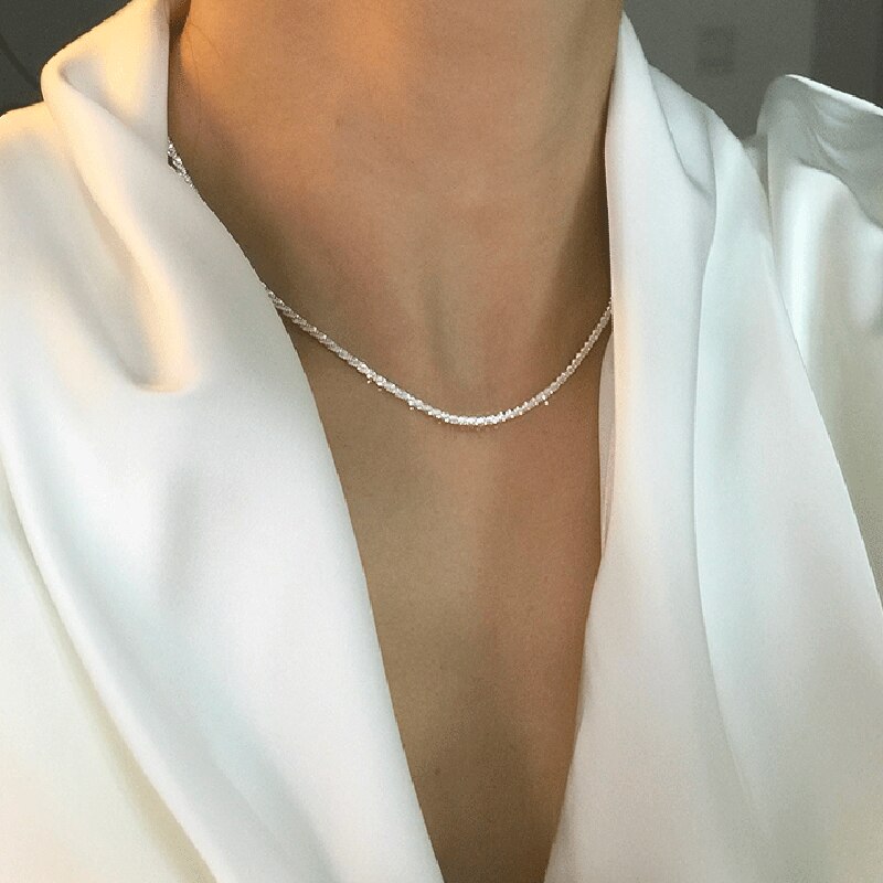 Luokey Women Choker Necklace Silver Color Starry Wedding Engagement Bride Clavicle Chain Necklace For Girl Female Collar Jewelry