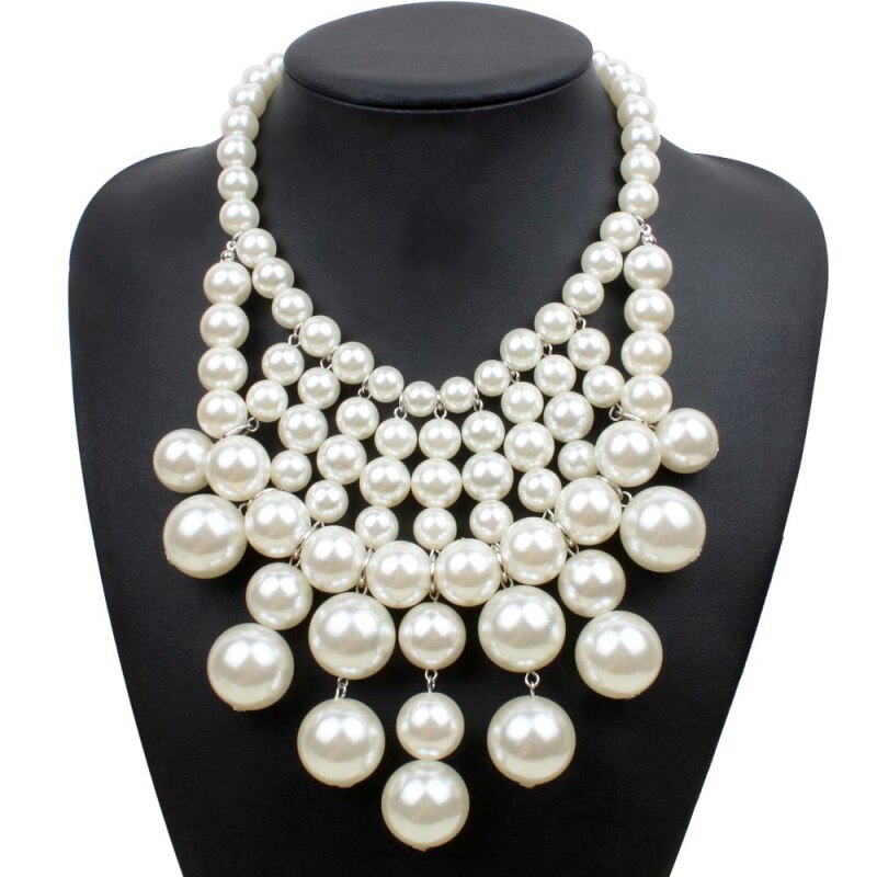 Luxery Jewelry Accessories Elegant Simple Hyperbole White Imitation Pearls Pendant Choker Bib Statement Pearl Necklace for Women