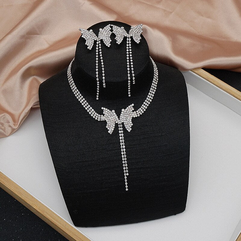 Luxurious Butterfly Pendant Necklace Rhinestone Chain for Women Bling Tennis Chain Crystal Choker Necklace Jewelry Gifts