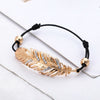 Luxurious Feather Pendant Bracelet Gold Silver Color Crystal Leaf Elastic Rope Adjustable Bracelets For Woman Jewelry Gifts New
