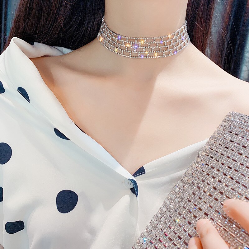Luxurious Geometry chokers necklaces for women Rhinestone full Wide form lattice crystal Jewellery Collar chain gift