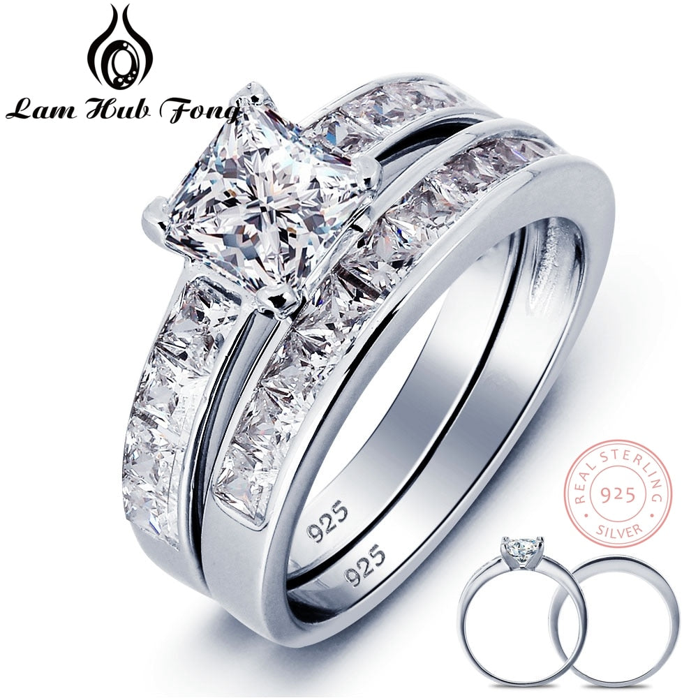 Luxurious Wedding Accessories 6mm Square CZ Ring Sets 925 Sterling Silver Rings For Women Bridesmaid Gift Bridal Set Engagement