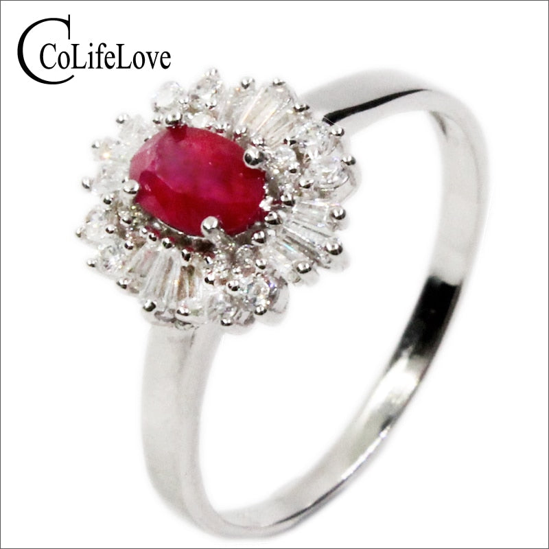 Luxurious silver ruby ring 4mm*6mm 0.5 ct genuine Burma ruby gemstone solid 925 silver romantic birthd gift for girlfriend