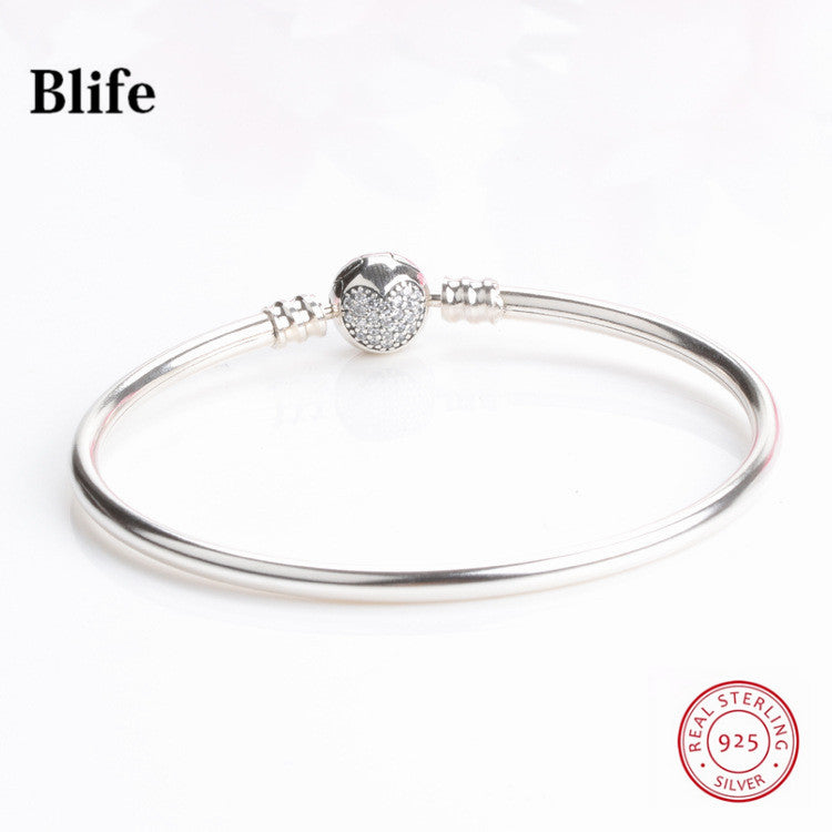 Luxury 100% 925 Sterling Silver Heart Love Buckle Fit Charm Bracelet & Bangles for Women Original Fine Jewelry Pulseira