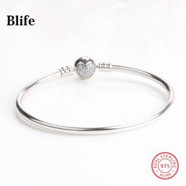 Luxury 100% 925 Sterling Silver Heart Love Buckle Fit Charm Bracelet & Bangles for Women Original Fine Jewelry Pulseira