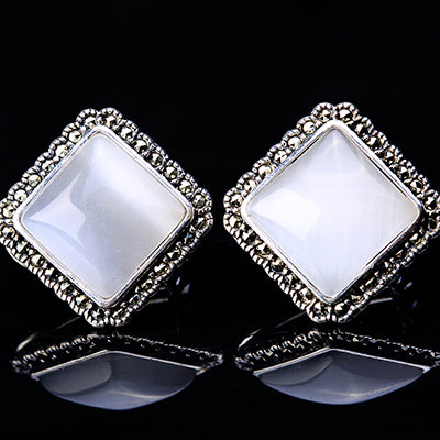 Luxury 12mm Big Natural Agate Jade Earrings For Women 925 Sterling Silver Stud Earrings Vintage Wedding Earrings Jewelry SE05