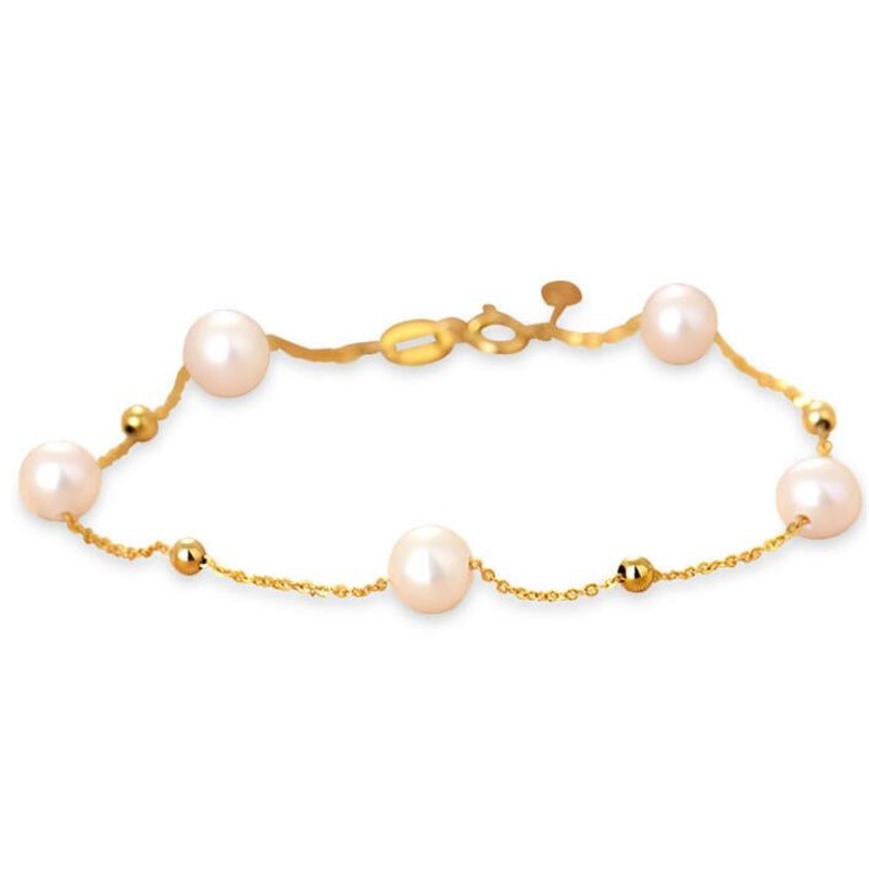 Luxury 5.5-6-7mm Pearl Chain Bracelet For Women Yellow Gold Color 18K Gold High Quality Jewelry 15-18cm Length Ajustble