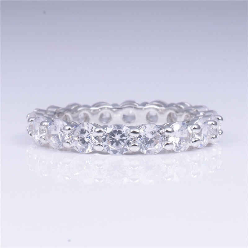 Luxury 925 SILVER PAVE SETTING FULL CZ ETERNITY BAND ENGAGEMENT WEDDING Rings DIAMOND simulated PLATINUM Size 5,6,7,8,9,10