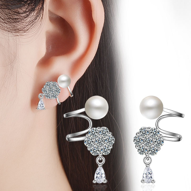 925 Stamp Silver Color Earrings Pearl zirconia snowflake Ear Stud Womens Quality Party Jewelry Gift Christmas