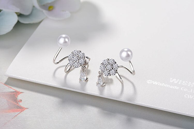 925 Stamp Silver Color Earrings Pearl zirconia snowflake Ear Stud Womens Quality Party Jewelry Gift Christmas