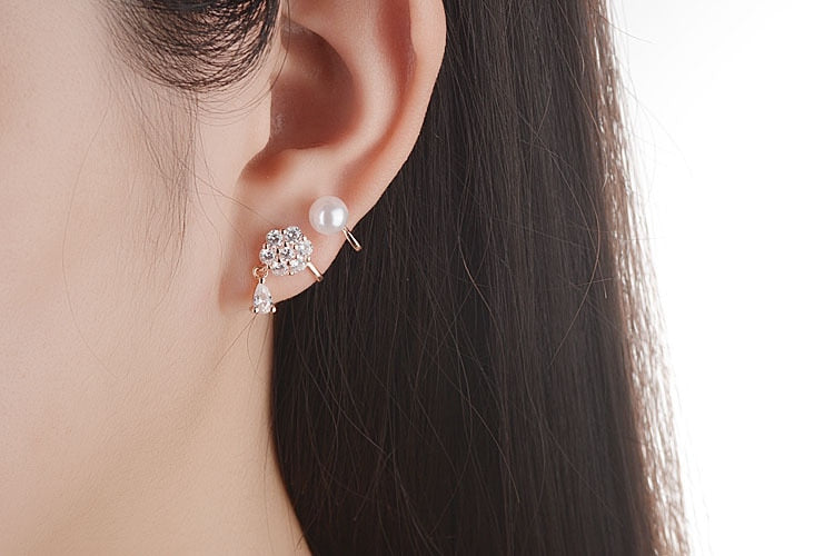 925 Stamp Silver Color Earrings Pearl zirconia snowflake Ear Stud Womens Quality Party Jewelry Gift Christmas