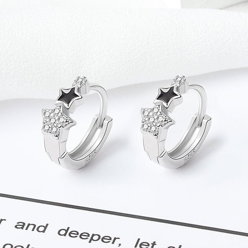 925 Stamp Silver Color Minimalist Zircon Star Earrings From Enamel Jewelry For Women 2022 Christmas