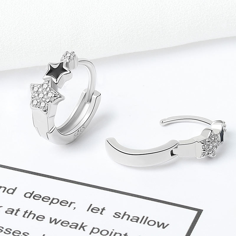 925 Stamp Silver Color Minimalist Zircon Star Earrings From Enamel Jewelry For Women 2022 Christmas