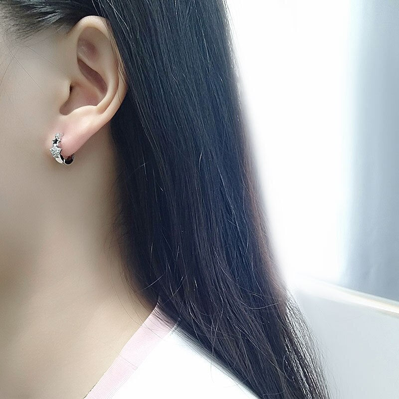 925 Stamp Silver Color Minimalist Zircon Star Earrings From Enamel Jewelry For Women 2022 Christmas