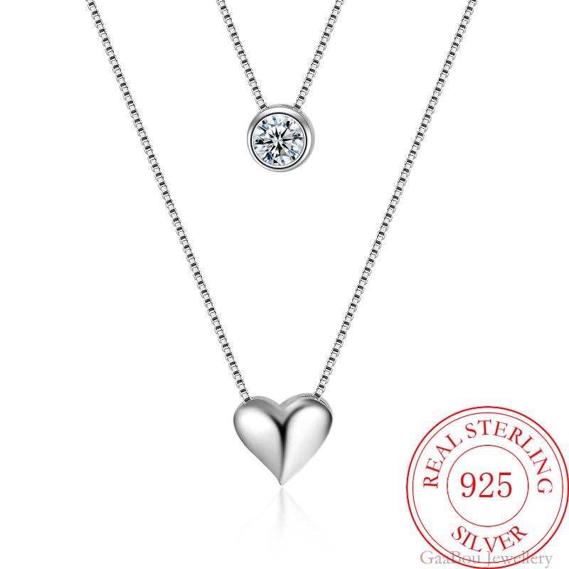 925 Stamp Silver Color Necklace Double Zircon LOVE Pendants Link Women Wedding Party Accessory Lucky Jewelry Gift