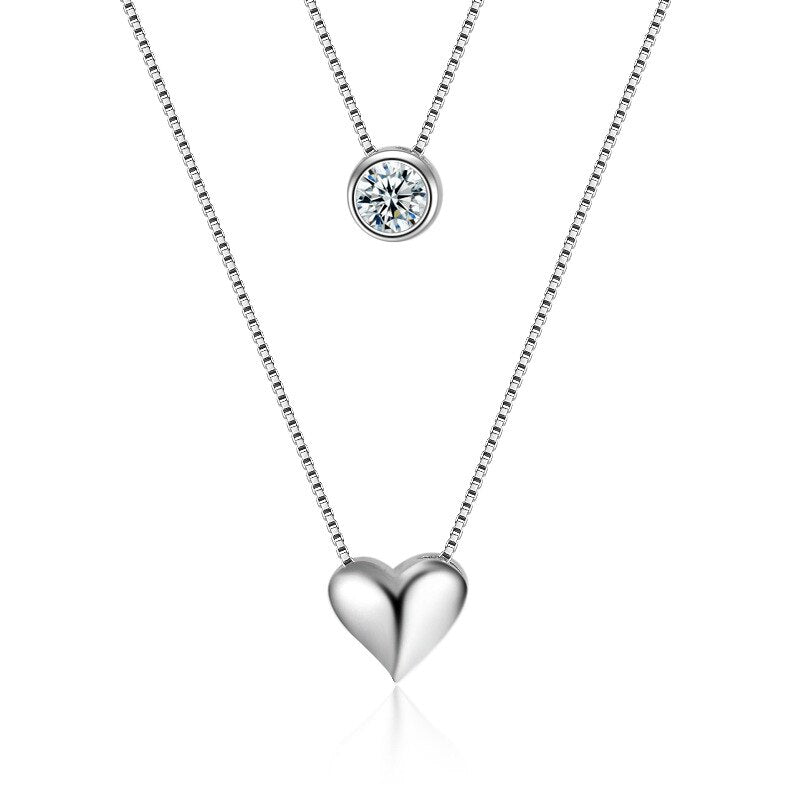 925 Stamp Silver Color Necklace Double Zircon LOVE Pendants Link Women Wedding Party Accessory Lucky Jewelry Gift