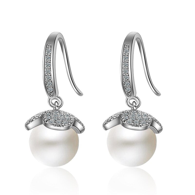 925 Stamp Silver Color Pearl EarringsSilver Ear Stud Womens  Party Jewelry Love Gift Christmas