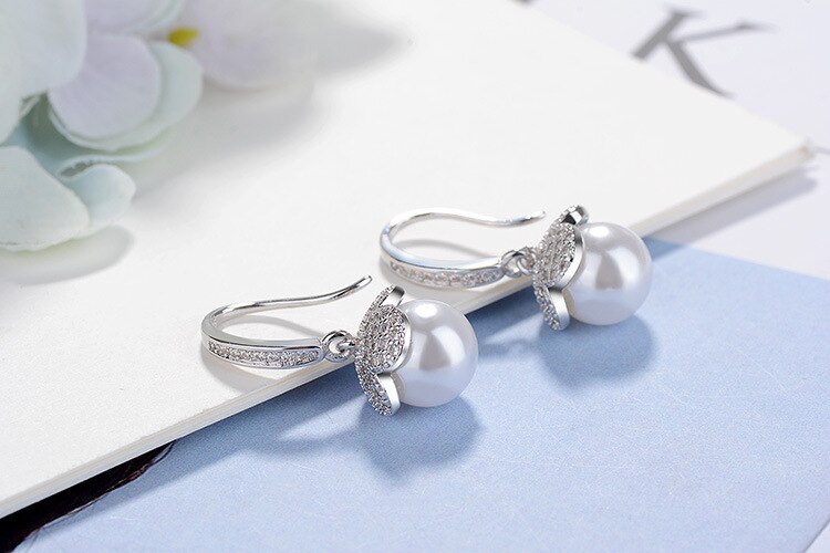 925 Stamp Silver Color Pearl EarringsSilver Ear Stud Womens  Party Jewelry Love Gift Christmas