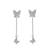 925 Stamp Silver Color Tassels Earrings Butterfly Ear Stud Womens  Party Jewelry Love Gift Christmas