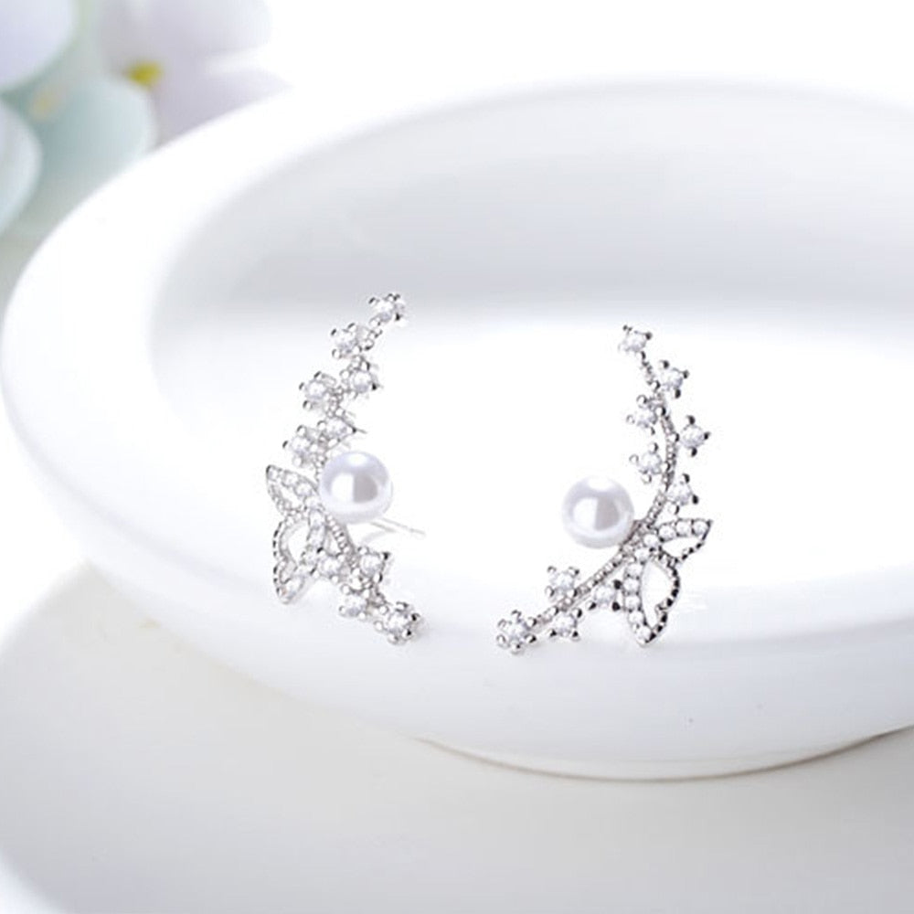 925 Stamp Silver Color Women Charm Jewelry Earrings Butterfly Zircon Stud Earing Christmas Charm Girls Gifts