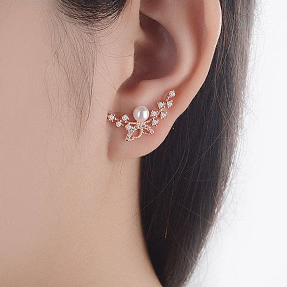 925 Stamp Silver Color Women Charm Jewelry Earrings Butterfly Zircon Stud Earing Christmas Charm Girls Gifts