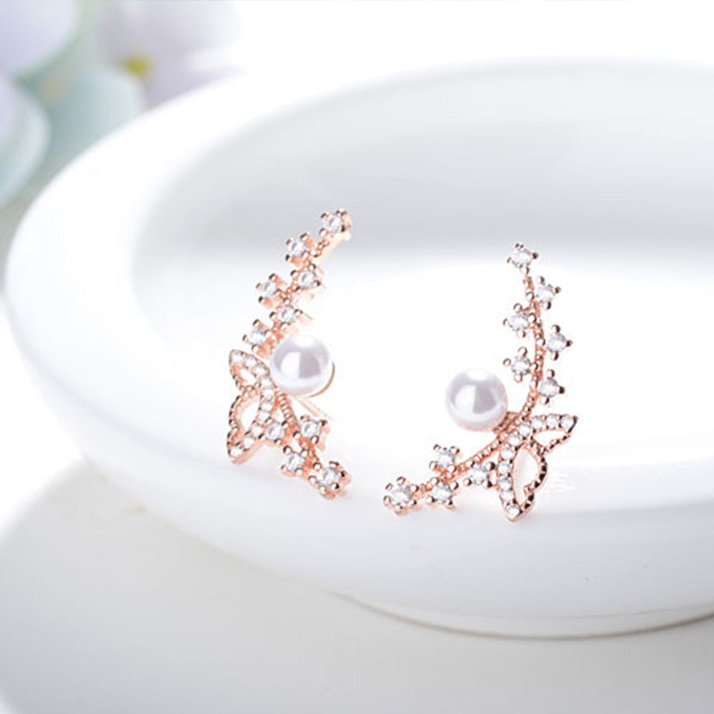 925 Stamp Silver Color Women Charm Jewelry Earrings Butterfly Zircon Stud Earing Christmas Charm Girls Gifts